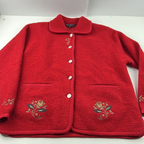 baya red wool embroidered cardigan jacket - Picture 3 of 10